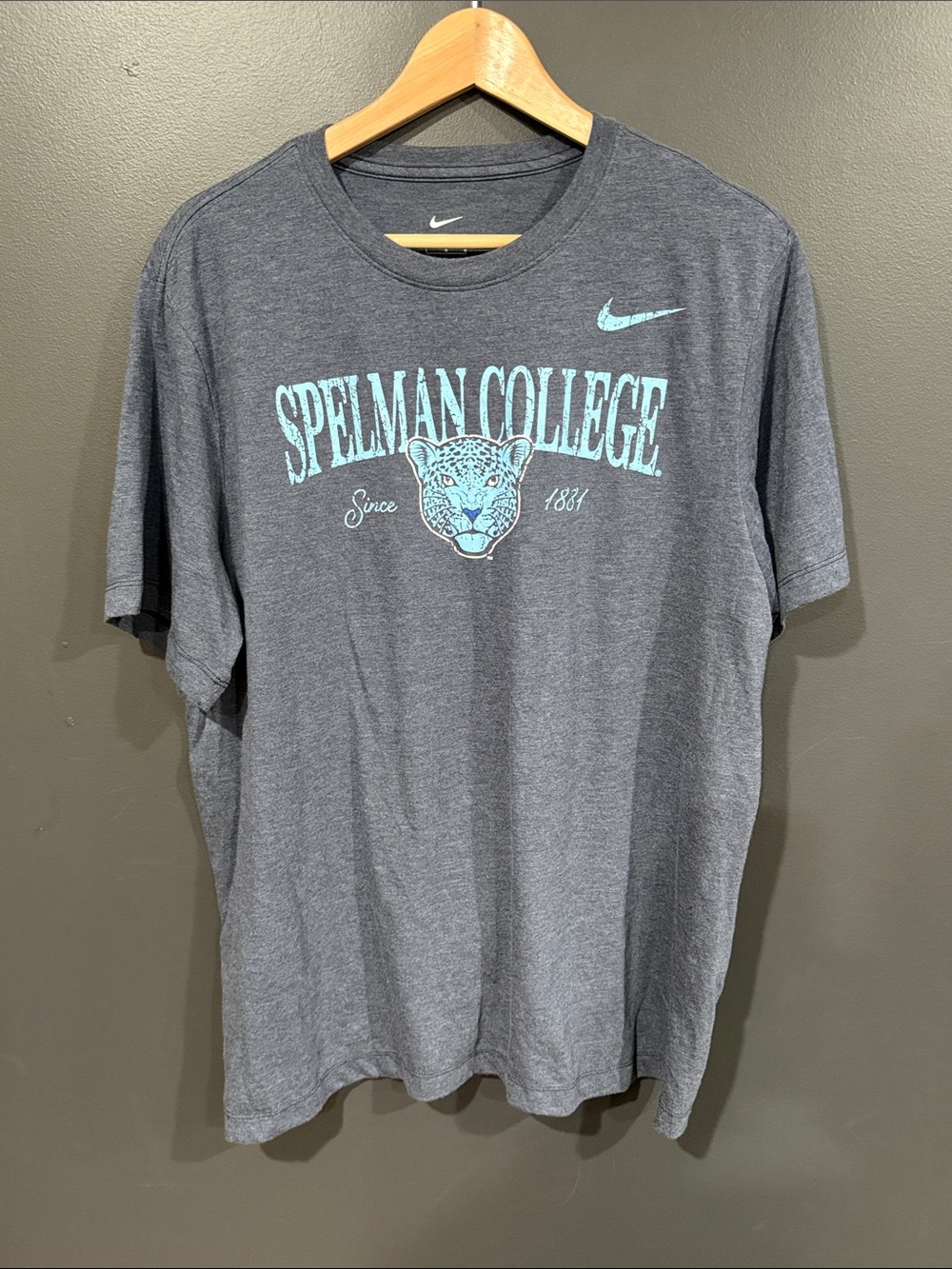 Nike Gray Short Sleeve Spelman College Tee with Light Blue Print